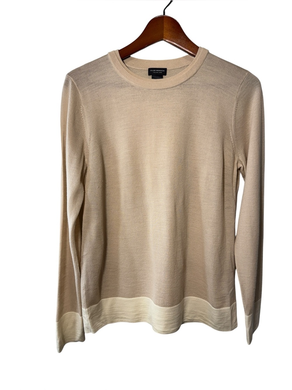 Club Monaco Italian Yarn 100% Merino Wool Long Sleeve Tan Sweater Size Large